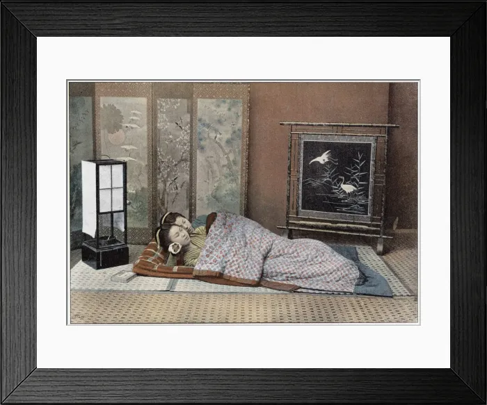 Framed Print : Two Japanese women asleep in a simple bed. Date: 1890s Framed Print : Two Japanese women asleep in a simple bed. Date: 1890s