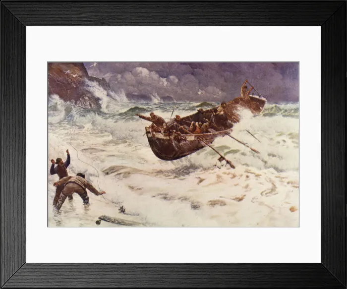 Framed Print : A lifeboat on its way back to shore and safety. Date: 1886 Framed Print : A lifeboat on its way back to shore and safety. Date: 1886