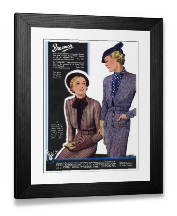 Framed Print : Two women wearing two-piece tailored suits made from wool. Date: 1936 Framed Print : Two women wearing two-piece tailored suits made from wool. Date: 1936