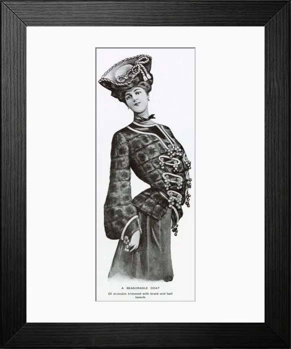 Framed Print : A women wearing a seasonable jacket for winter, with moleskin trimmed with braid Framed Print : A women wearing a seasonable jacket for winter, with moleskin trimmed with braid