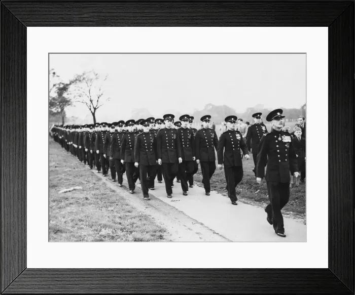 Framed Print : Uniformed men of the Auxiliary Fire Service marching to church Framed Print : Uniformed men of the Auxiliary Fire Service marching to church