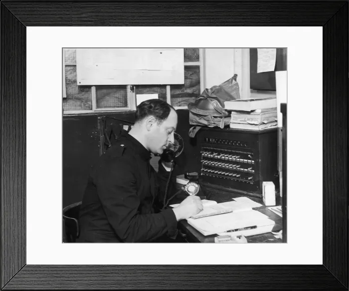 Framed Print : Auxiliary Fire Service switchboard through which to warn all local fire units Framed Print : Auxiliary Fire Service switchboard through which to warn all local fire units