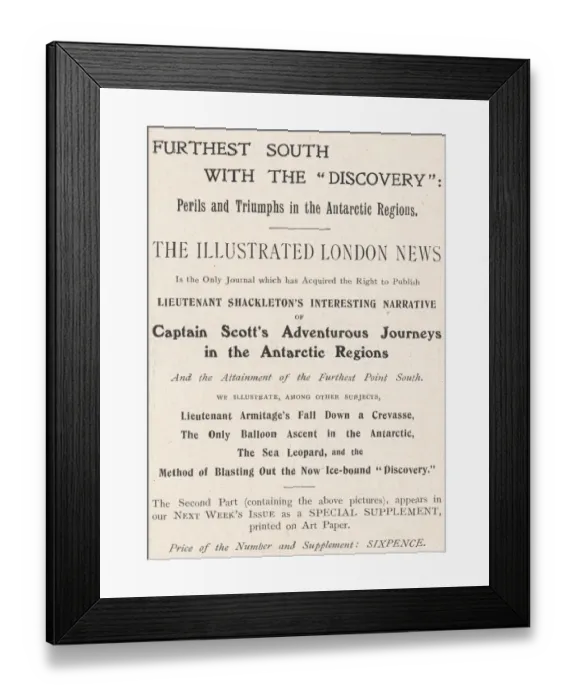 Framed Print : Advertisement in The Illustrated London News publicising the forthcoming story of Framed Print : Advertisement in The Illustrated London News publicising the forthcoming story of