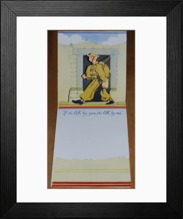 Framed Print : WW2 pop-up greetings card (inside), soldier in khaki -- If its OK by you Framed Print : WW2 pop-up greetings card (inside), soldier in khaki -- If its OK by you
