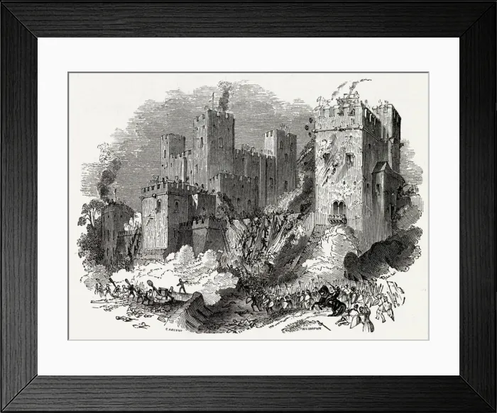 Framed Print : During his war with the rebel Barons, King John besieges Rochester Castle Framed Print : During his war with the rebel Barons, King John besieges Rochester Castle