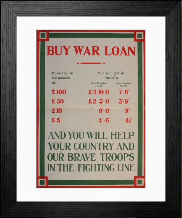 Framed Print : WW1 War Loan poster Date: 1914 Framed Print : WW1 War Loan poster Date: 1914