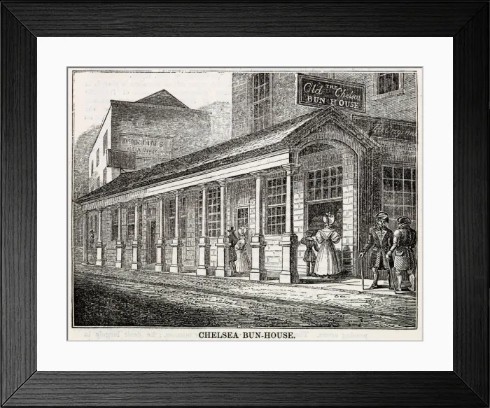 Framed Print : The Chelsea Bun House in 1839, originator of the Chelsea bun Framed Print : The Chelsea Bun House in 1839, originator of the Chelsea bun