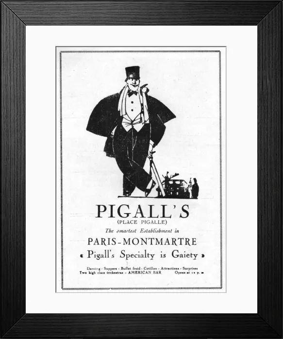 Framed Print : Advert for Pigall s, Place Pigalle, Montmartre Date: 1920s Framed Print : Advert for Pigall s, Place Pigalle, Montmartre Date: 1920s