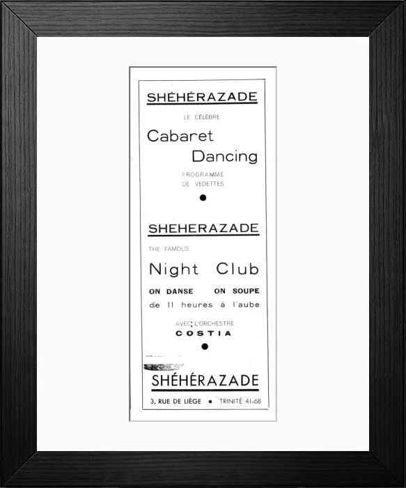 Framed Print : Advert for Sheherazade nightclub, 3 Rue de Leige, Paris Date: 1920s Framed Print : Advert for Sheherazade nightclub, 3 Rue de Leige, Paris Date: 1920s