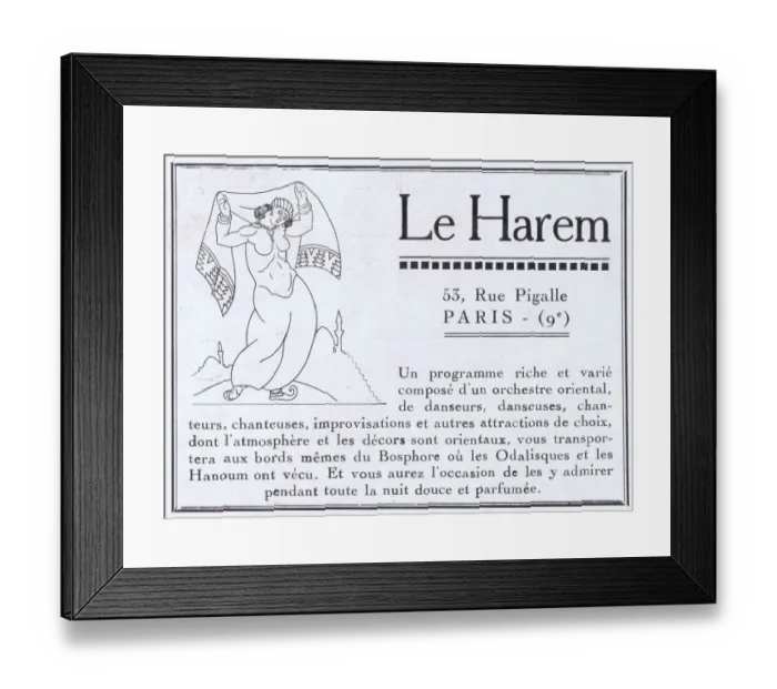 Framed Print : Advert for Le Harem, 53 Rue Pigalle, Montmartre Date: 1920s