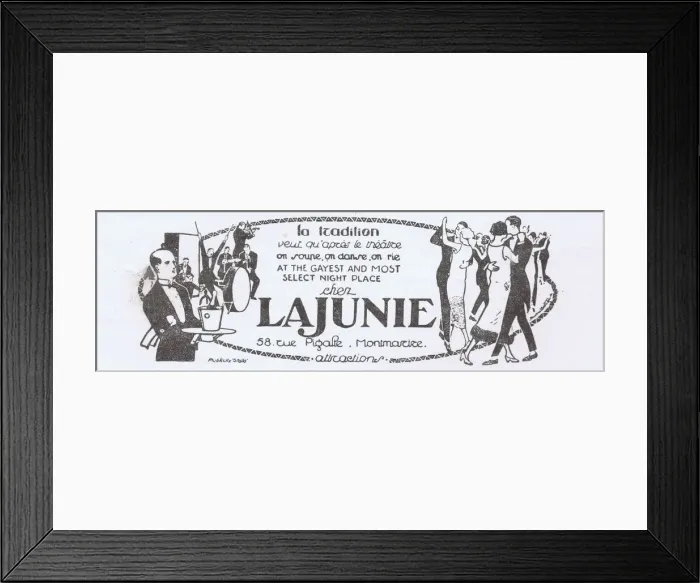 Framed Print : Advert for La Junie, 58 Rue Pigalle, Montmartre Date: 1920s