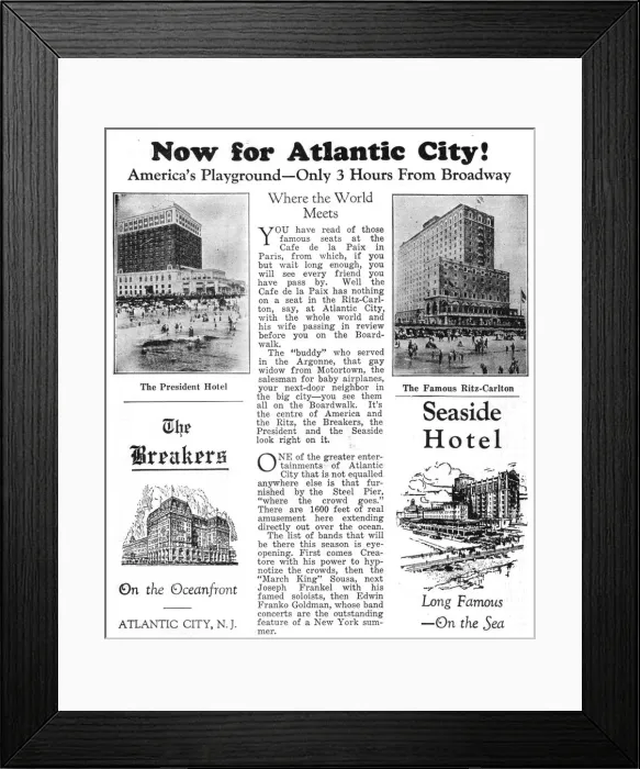 Framed Print : Advert for Atlantic City - Americas Playground - featuring the President Hotel Framed Print : Advert for Atlantic City - Americas Playground - featuring the President Hotel