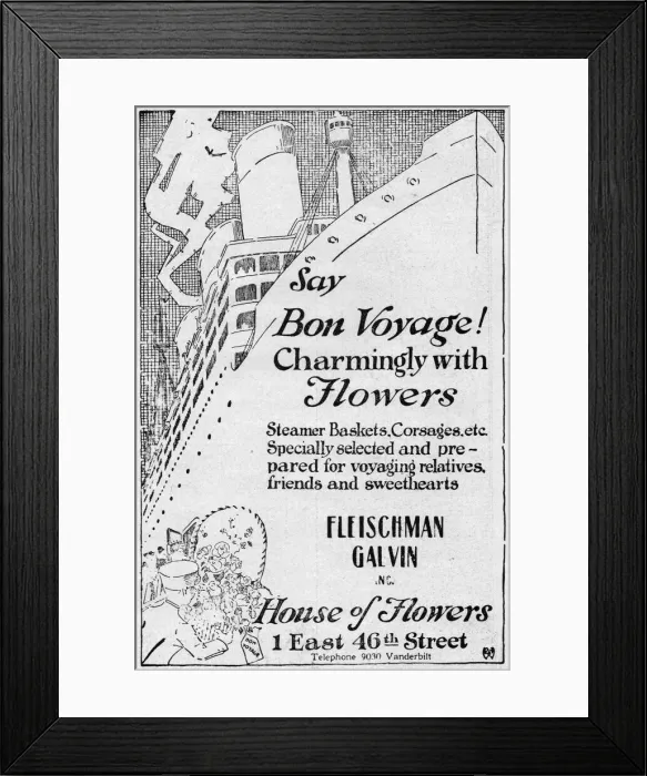 Framed Print : Advert for Fleischman Galvin House of Flowers, 1 East 46th Street Framed Print : Advert for Fleischman Galvin House of Flowers, 1 East 46th Street