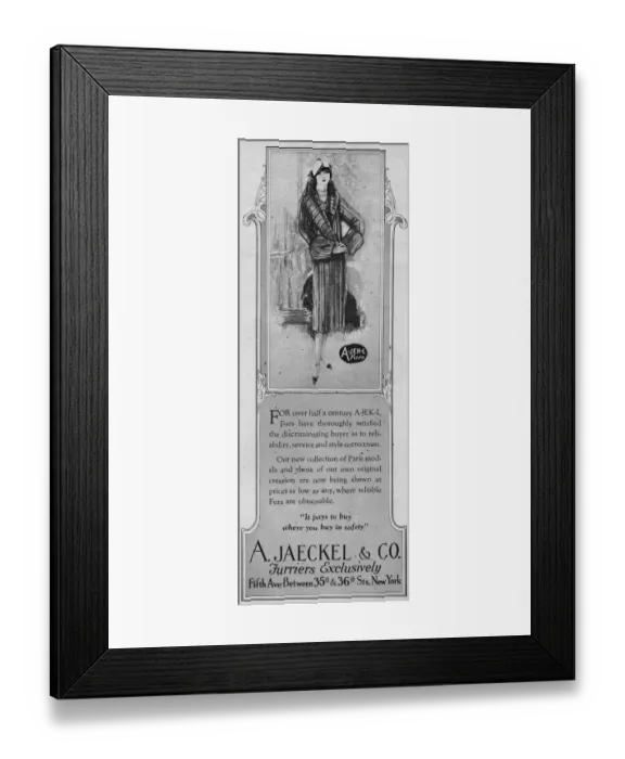 Framed Print : Advert for A. Jaecjel & Co furriers, New York Date: 1925 Framed Print : Advert for A. Jaecjel & Co furriers, New York Date: 1925
