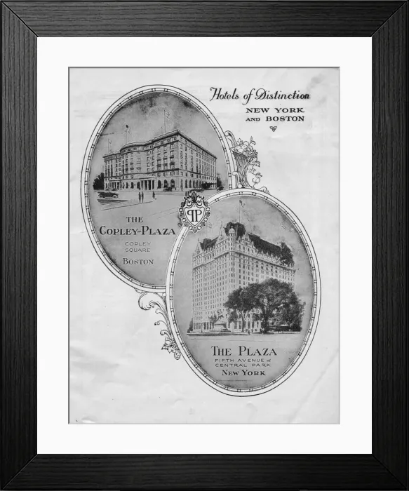 Framed Print : Advert for Hotels of Distinction in New York and Boston Framed Print : Advert for Hotels of Distinction in New York and Boston