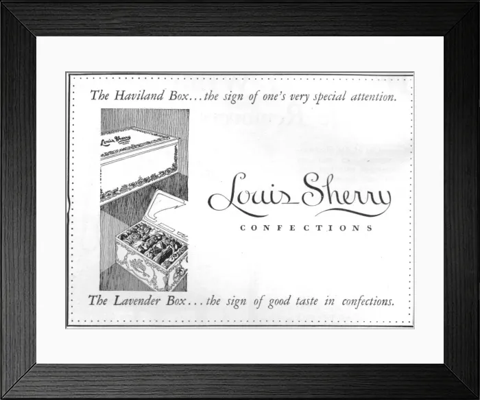 Framed Print : Advert for Louis Sherry Confections Date: 1929 Framed Print : Advert for Louis Sherry Confections Date: 1929