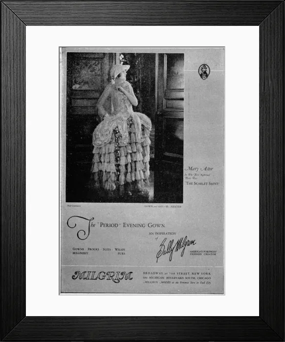 Framed Print : Advert for Milgrim New York featuring Mary Astor in the First National film The Scarlet Framed Print : Advert for Milgrim New York featuring Mary Astor in the First National film The Scarlet
