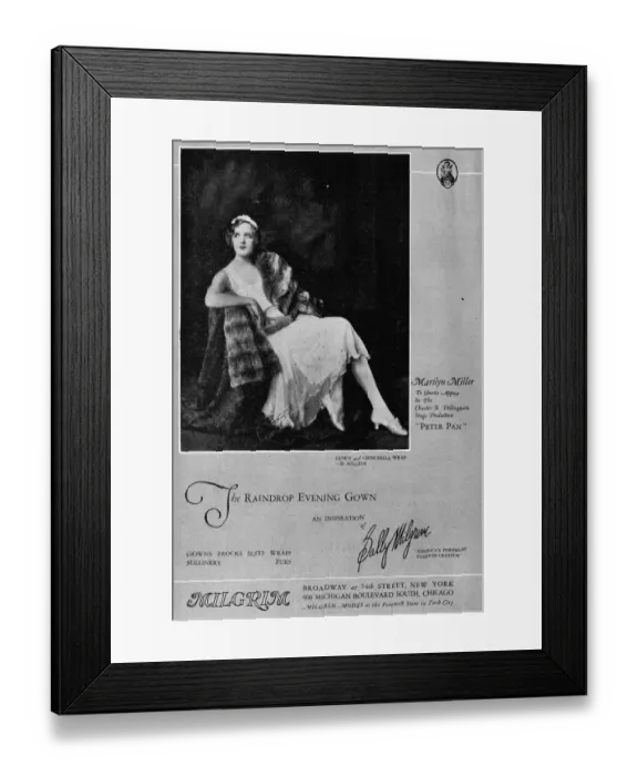 Framed Print : Advert for Milgrim, NewYork featuring Marilyn Miller Date: 1924 Framed Print : Advert for Milgrim, NewYork featuring Marilyn Miller Date: 1924
