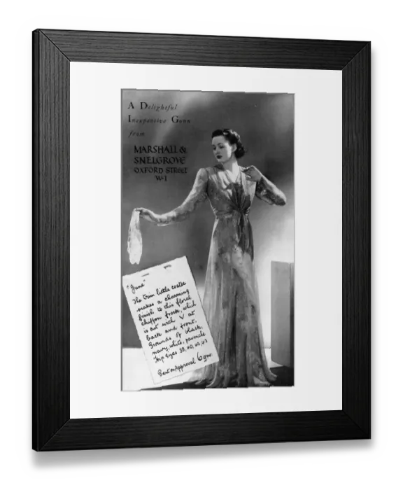 Framed Print : Advert for Marshall & Snelgrove featuring gowns (London) Date: 1938 Framed Print : Advert for Marshall & Snelgrove featuring gowns (London) Date: 1938