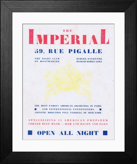 Framed Print : Advert for the Imperial nightclub in Montmartre, Paris (1926 Framed Print : Advert for the Imperial nightclub in Montmartre, Paris (1926