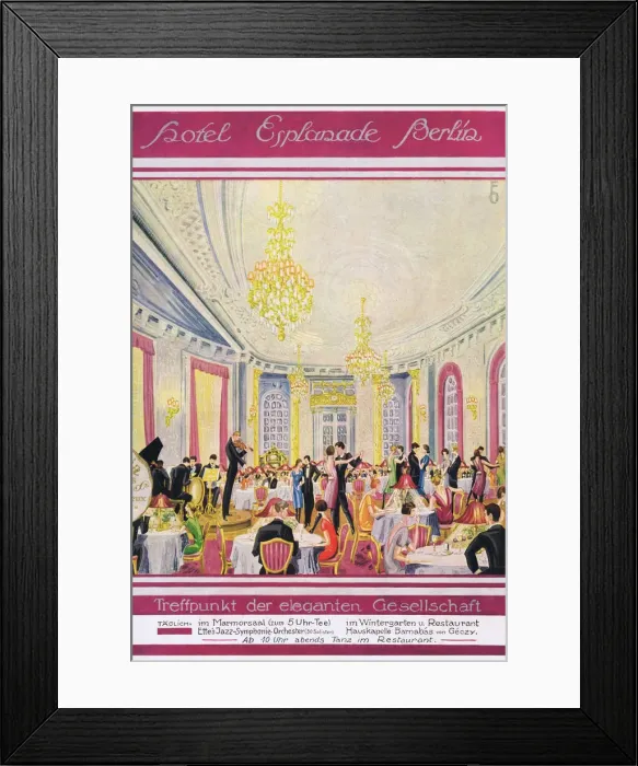 Framed Print : Advert for the fashionable Hotel Esplanade, Berlin (1927) showing the ballroom Date Framed Print : Advert for the fashionable Hotel Esplanade, Berlin (1927) showing the ballroom Date