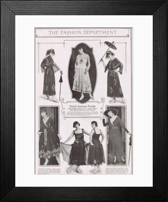 Framed Print : The Dolly Sisters display smart Autumn frocks, c. 1915 Date: circa 1915 Framed Print : The Dolly Sisters display smart Autumn frocks, c. 1915 Date: circa 1915