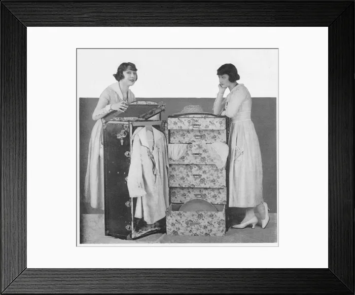 Framed Print : The Dolly Sisters with luggage, packing for a trip to Palm Beach Framed Print : The Dolly Sisters with luggage, packing for a trip to Palm Beach