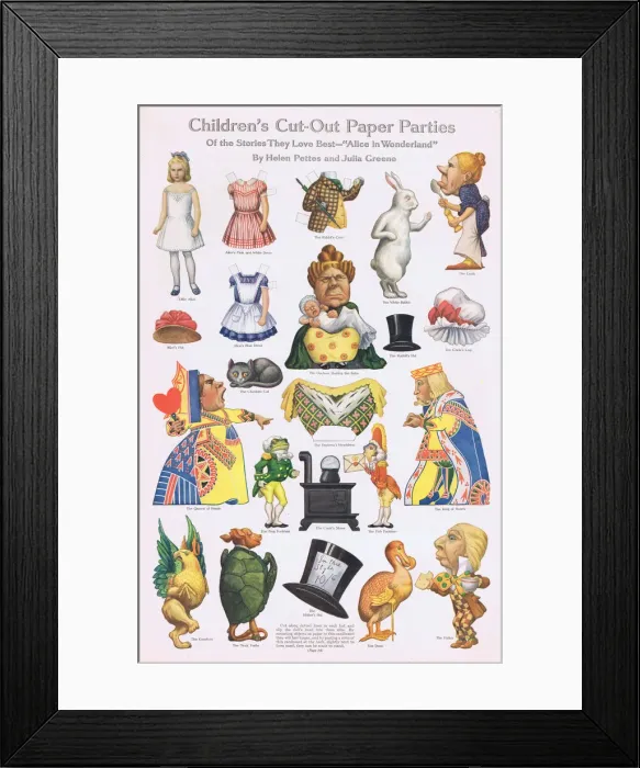 Framed Print : Childrens Cut-Out Paper Party Projects, 1914, with an Alice in Wonderland theme Framed Print : Childrens Cut-Out Paper Party Projects, 1914, with an Alice in Wonderland theme