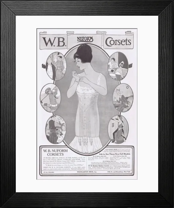 Framed Print : Advert for W. B. Nuform Corsets, 1914 Date: 1914 Framed Print : Advert for W. B. Nuform Corsets, 1914 Date: 1914