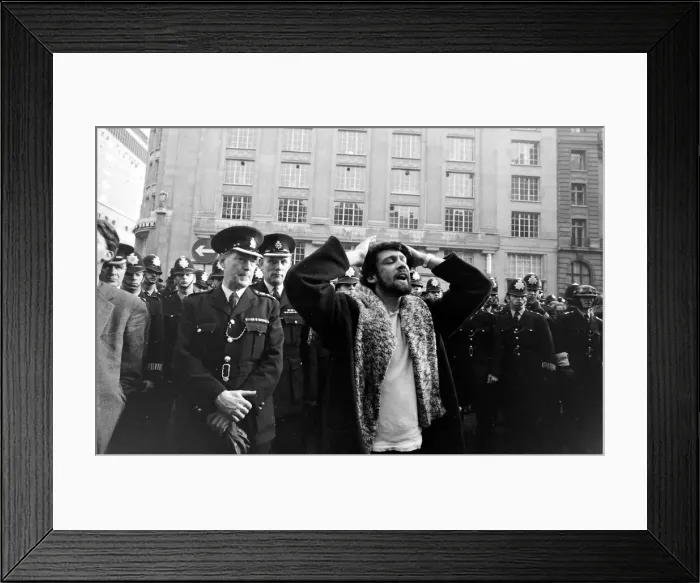 Framed Print : Demonstration in London -- the man with his arms raised is probably Sid Rawle (1945-2010) Framed Print : Demonstration in London -- the man with his arms raised is probably Sid Rawle (1945-2010)