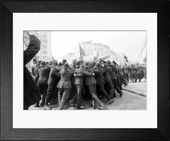 Framed Print : Demonstration in Chesham Place, Belgravia, London, with a struggle between protesters Framed Print : Demonstration in Chesham Place, Belgravia, London, with a struggle between protesters