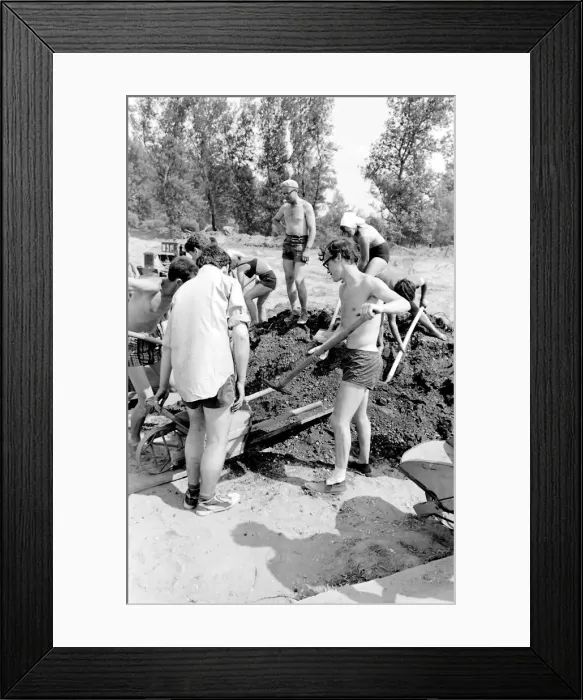 Framed Print : Boys and girls, supervised by a man, taking part in a Communist Youth labour camp in Framed Print : Boys and girls, supervised by a man, taking part in a Communist Youth labour camp in