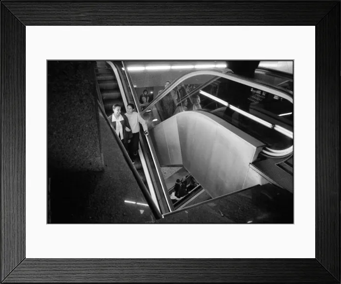 Framed Print : Escalator in Egyptian store, Egypt. Date: 1980s Framed Print : Escalator in Egyptian store, Egypt. Date: 1980s