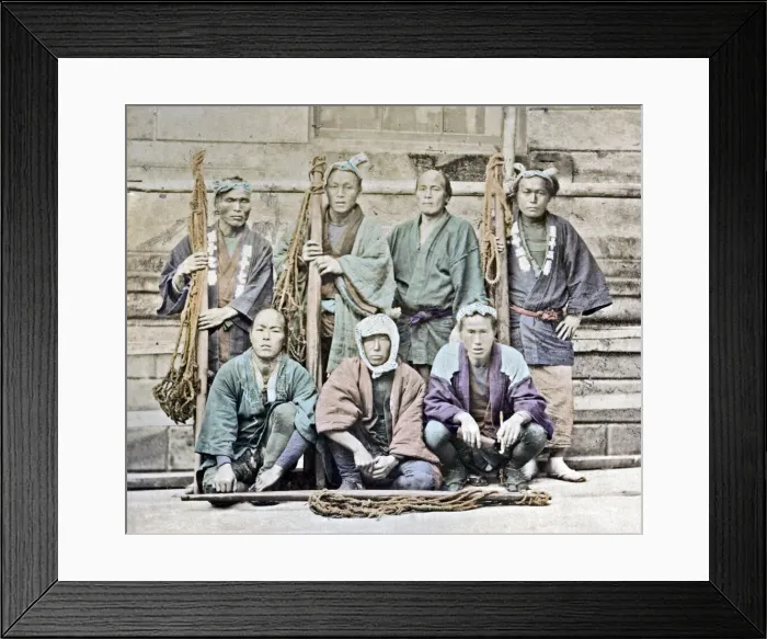 Framed Print : Group of farm workers, Japan circa 1880s. Date: circa 1880s Framed Print : Group of farm workers, Japan circa 1880s. Date: circa 1880s