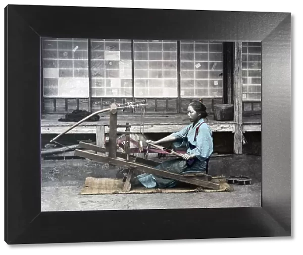 Girl at a loom, Japan circa 1870s. Date: circa 1870s