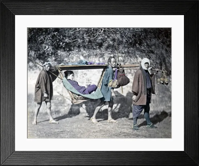 Framed Print : Kago travelling chair, Japan circa 1870s. Date: circa 1870s Framed Print : Kago travelling chair, Japan circa 1870s. Date: circa 1870s