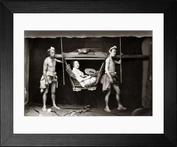 Framed Print : Woman in a travelling chair or Kago, Japan circa 1870s. Date: circa 1870s Framed Print : Woman in a travelling chair or Kago, Japan circa 1870s. Date: circa 1870s