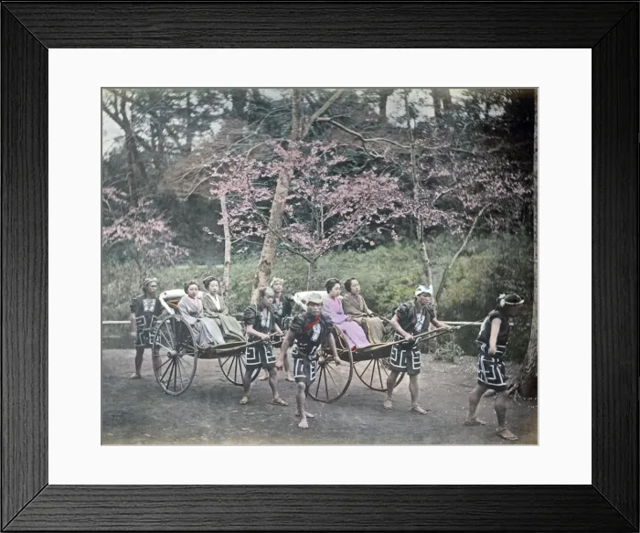 Framed Print : Girls in rickshaws, Japan, circa 1890. Date: circa 1890 Framed Print : Girls in rickshaws, Japan, circa 1890. Date: circa 1890