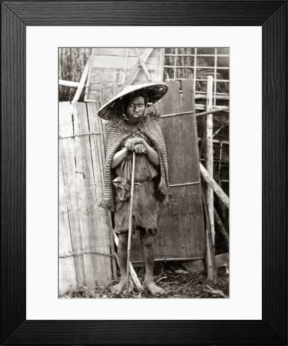 Framed Print : Beggar, Japan, 1870s. Date: 1870s Framed Print : Beggar, Japan, 1870s. Date: 1870s