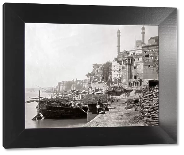 River Ganges and ghats, Varanasi, Benares, India circa 1880s. Date: circa 1880s
