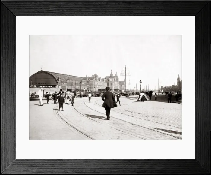 Framed Print : Railway station, Amsterdam, 1890s. Date: 1890s Framed Print : Railway station, Amsterdam, 1890s. Date: 1890s