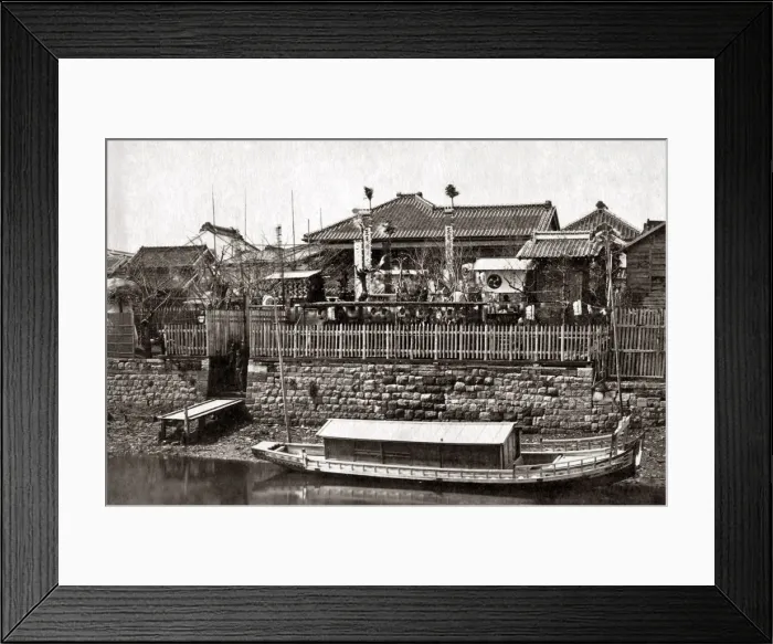 Framed Print : Tea House on a fete day, Japan, 1870s. Date: 1870s Framed Print : Tea House on a fete day, Japan, 1870s. Date: 1870s