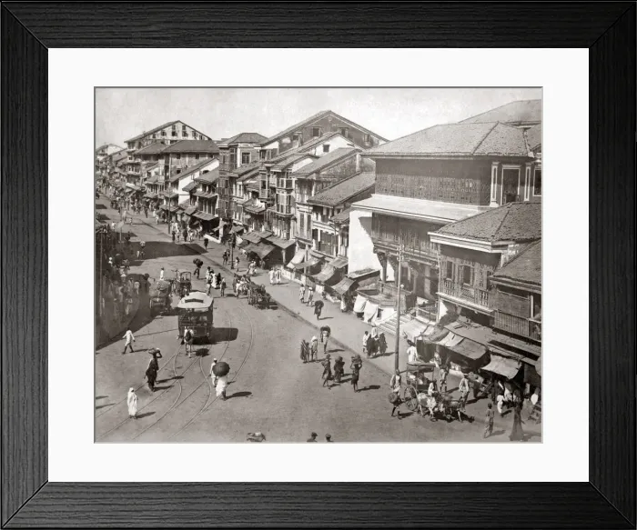 Framed Print : Bhendy Bazaar Road Bombay, Mumbai, India circa 1880s. Date: circa 1880s Framed Print : Bhendy Bazaar Road Bombay, Mumbai, India circa 1880s. Date: circa 1880s