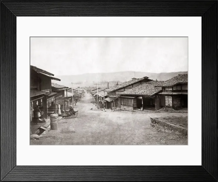 Framed Print : Street scene, Japan, circa 1870s. Date: circa 1870s Framed Print : Street scene, Japan, circa 1870s. Date: circa 1870s