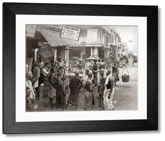 Framed Print : Street scene, Singapore, circa 1880s. Date: circa 1880s Framed Print : Street scene, Singapore, circa 1880s. Date: circa 1880s
