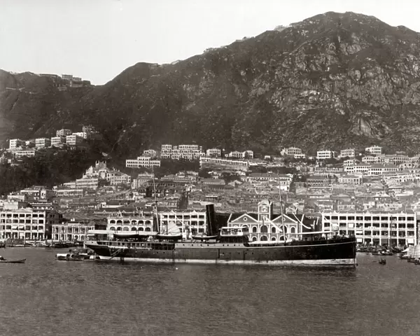 The harbour and Peak, Hong kong, circa 1900. Date: circa 1900