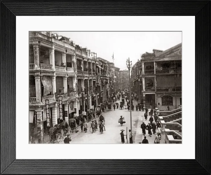 Framed Print : Street scene, Hong Kong, circa 1890s. Date: circa 1890s Framed Print : Street scene, Hong Kong, circa 1890s. Date: circa 1890s