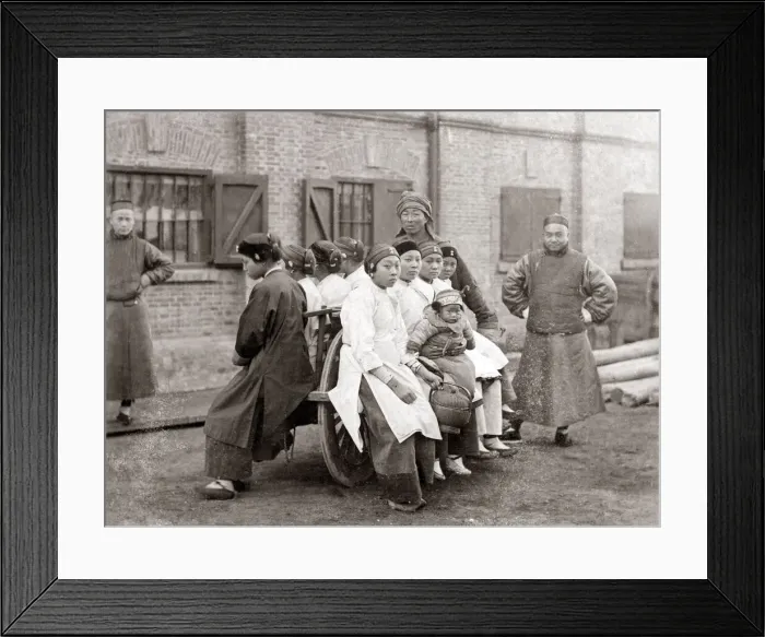 Framed Print : Chinese women on a wheelbarrow, China, circa 1880s. Date: circa 1880s Framed Print : Chinese women on a wheelbarrow, China, circa 1880s. Date: circa 1880s