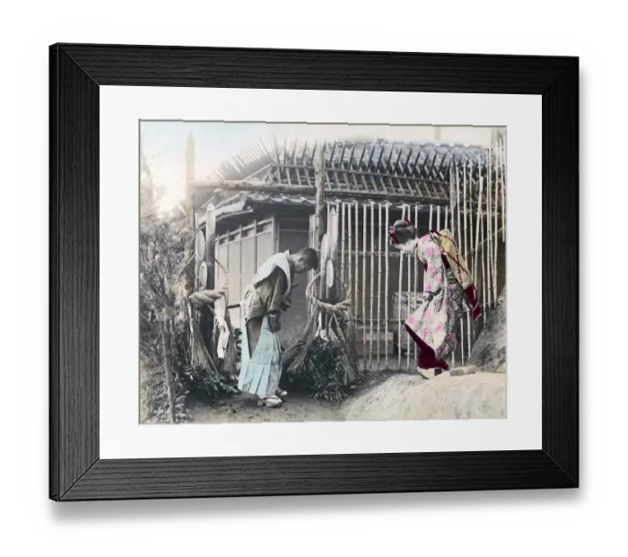 Framed Print : Bowing in greeting, Japan, circa 1890s. Date: circa 1890s