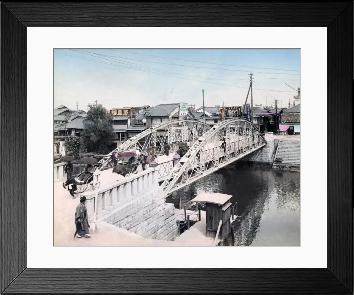 Framed Print : Iron bridge, possibly Osaka, Japan, circa 1890s. Date: circa 1890s Framed Print : Iron bridge, possibly Osaka, Japan, circa 1890s. Date: circa 1890s